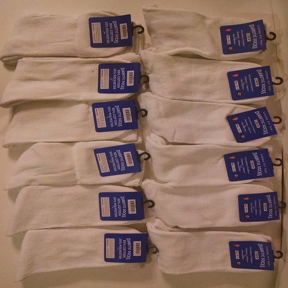 12 Pair Cotton Plus Crew Diabetic Socks Sizes 10-13 White - Men's/Women's