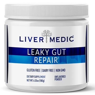 Liver Medic Leaky Gut Repair Supplement - Glutamine, Slippery Elm, Quercetin, Licorice Root. Supports IBS, Heartburn, Bloating, Gas, Constipation, SIBO, Energy Levels, Skin, Unflavored Powder, 180g