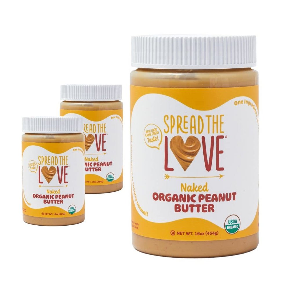 Spread The Love NAKED Organic Peanut Butter (Organic, All Natural, Vegan, Gluten-free, Creamy, Dry-Roasted, No added salt, No added sugar, No palm oil) (3-Pack)