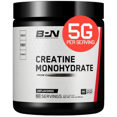 BARE PERFORMANCE NUTRITION, BPN Pure Creatine Monohydrate Powder by Creapure, 5g of Creatine per Serving, Supports Muscle Growth, Unflavored Creatine Powder, 60 Servings
