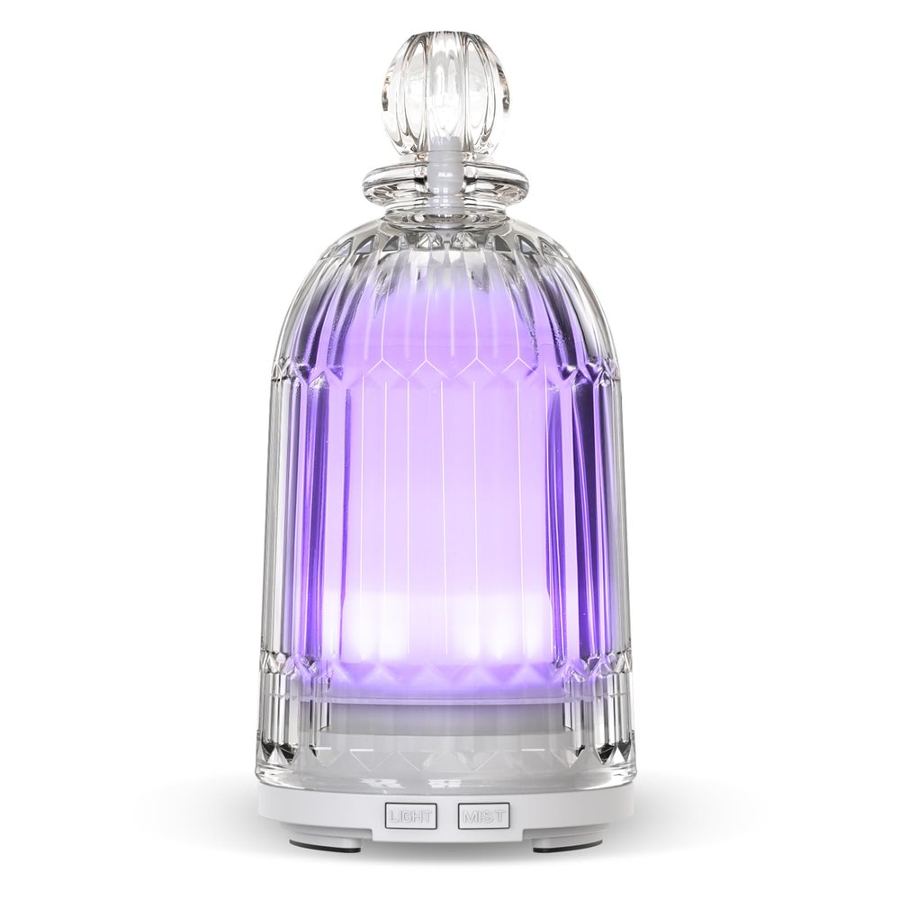 DOUDING 120ml Glass Essential Oil Diffuser, Ultrasonic Aroma Diffuser Glass Cover & Plastic Reservoir with Auto Shut-Off, 7 Colors LED Light for Home, Bedroom, Office, Yoga(White Base)