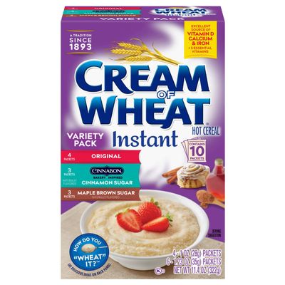 Cream of Wheat Instant Hot Cereal, Three-Flavor Variety Pack, Box of 10 Packets