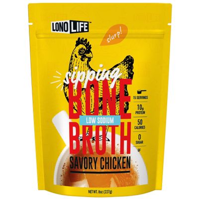 LonoLife Low Sodium Chicken Bone Broth Powder Mix | 10g Protein | Collagen-Rich, Keto & Paleo Friendly | Natural Ingredients | 8oz Bulk Container (15 Servings)