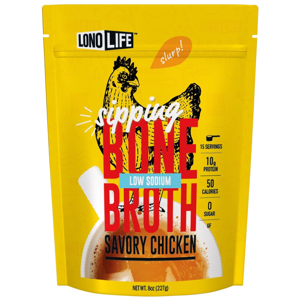 LonoLife Low Sodium Chicken Bone Broth Powder Mix | 10g Protein | Collagen-Rich, Keto & Paleo Friendly | Natural Ingredients | 8oz Bulk Container (15 Servings)