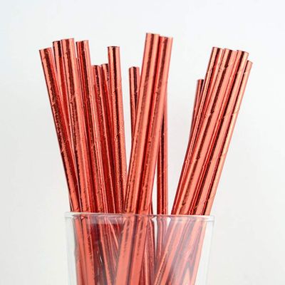 100 pcs Shimmer Plain Red Foil Paper Straws, Retro Shiny All Pure Solid Color Metallic Party Vintage Beverage Paper Drinking Straws Bulk, Wedding Holiday Birthday Christmas Valentines Cake Pop Sticks