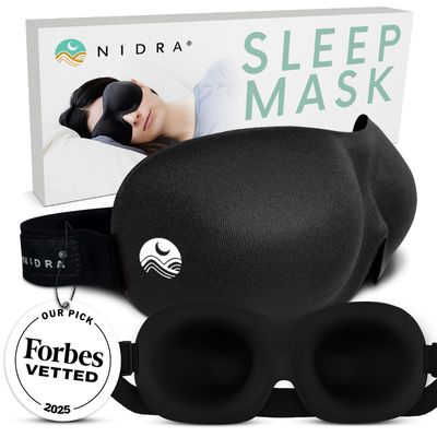 Nidra Contoured Sleep Mask for Side Sleepers Zero Pressure Fit, Light Blocking Eye Shade for Sleeping & Travel Black, Standard Size