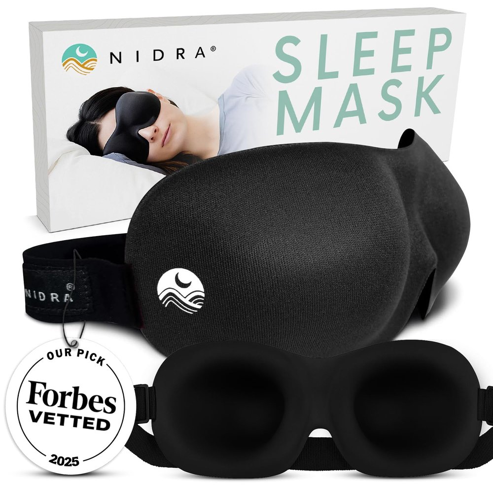 Nidra Contoured Sleep Mask for Side Sleepers  Zero Pressure Fit, Light Blocking Eye Shade for Sleeping & Travel  Black, Standard Size