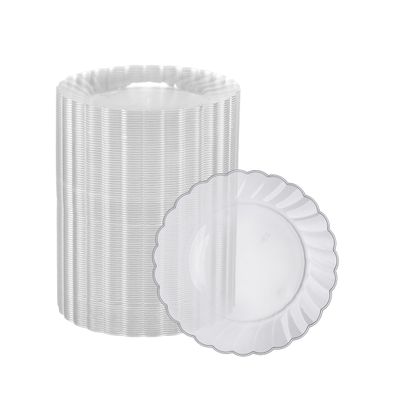 Oasis Creations Premium Hard Plastic Plate Set 100 x 6 Clear Round Plates - Washable & Reusable - Party Supplies For Birthdays, Celebrations, Buffets, Fiestas, Catering & More