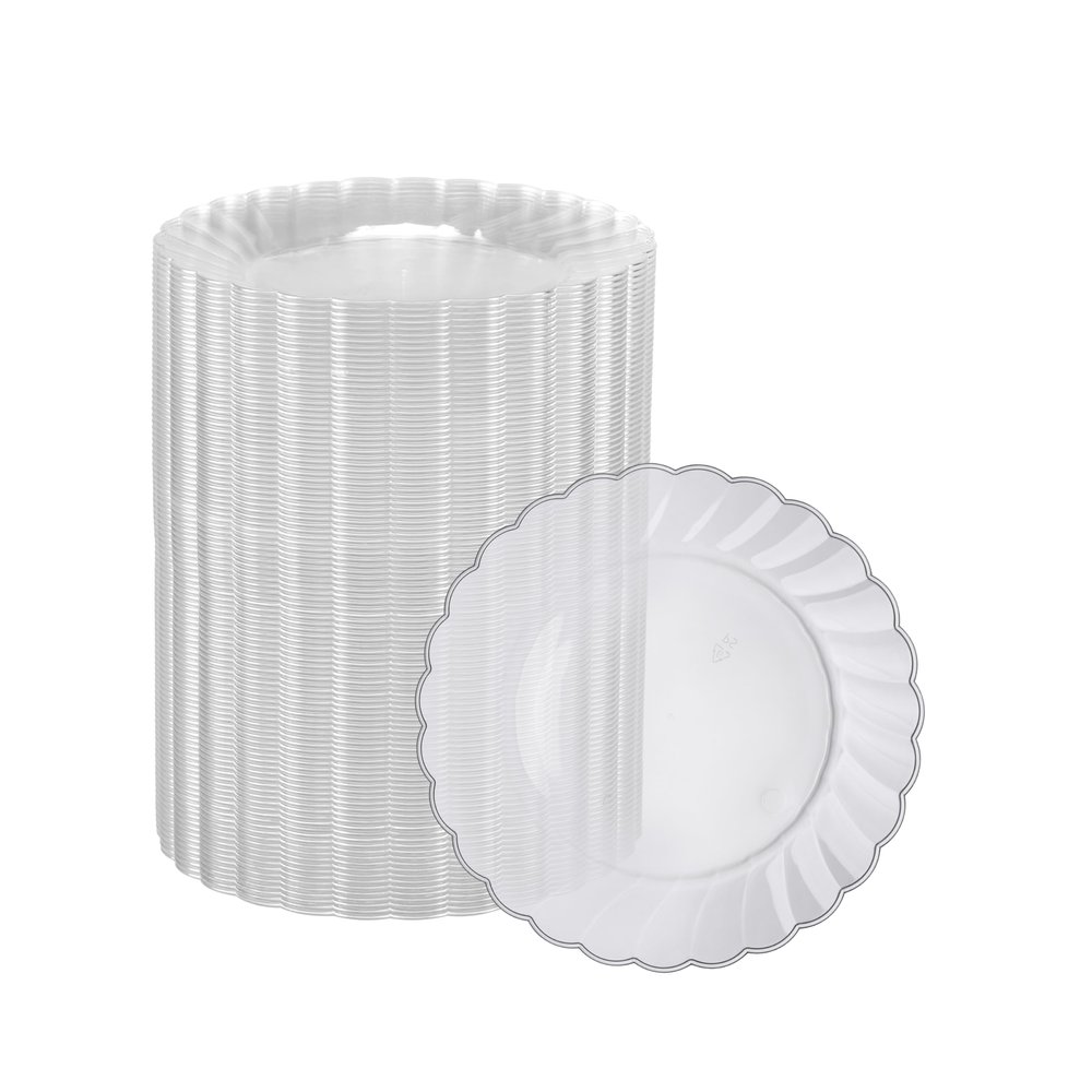 Oasis Creations Premium Hard Plastic Plate Set 100 x 6 Clear Round Plates - Washable & Reusable - Party Supplies For Birthdays, Celebrations, Buffets, Fiestas, Catering & More