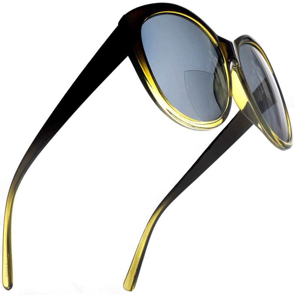 SAMBA SHADES Reader Sunglasses for Women Bifocal for Reading Under the Sun Cateye Glasses Olive Yellow 1.75