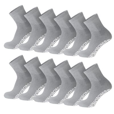 12 Pairs of Non-Skid Diabetic Cotton Quarter Socks with Non Binding Top (Grey, 9-11)