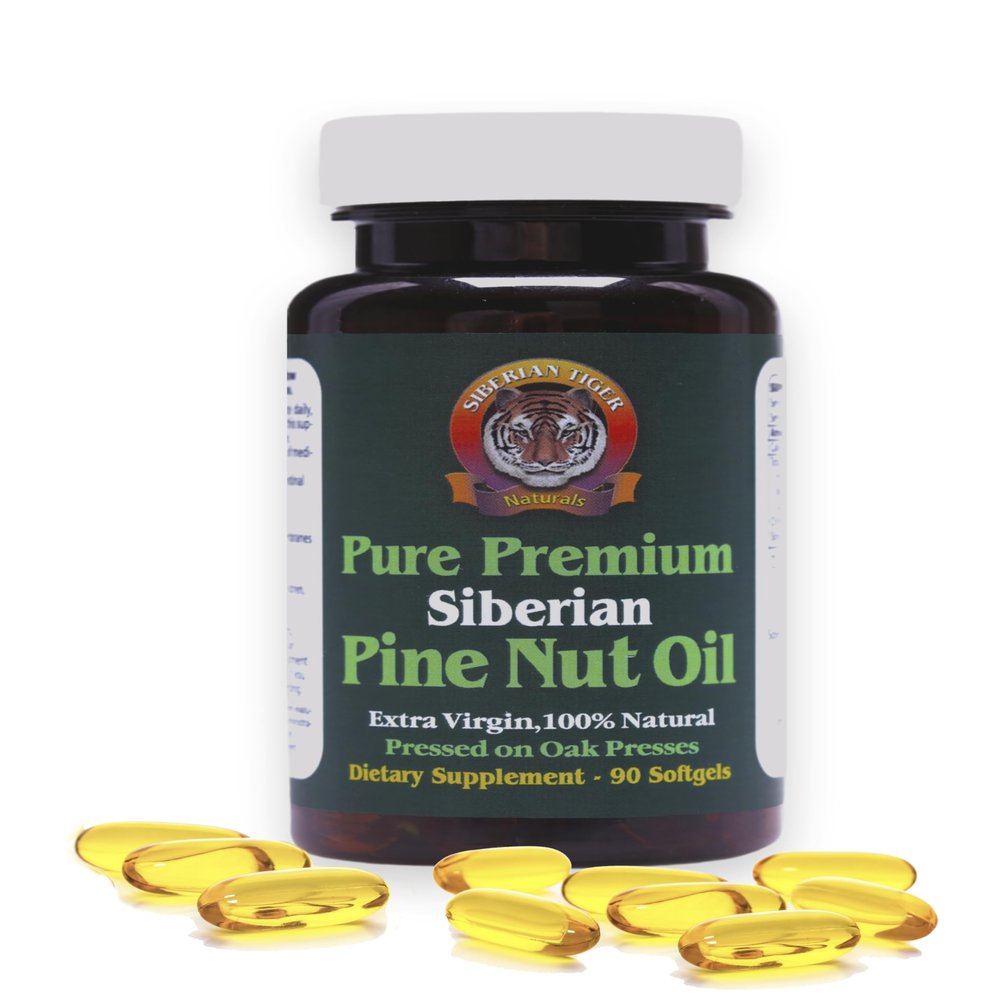 100% Pure Siberian Pine Nut Oil Capsules, Premium Quality, Cold Pressed Using Wooden Presses, No Preservatives or Additives, Supports Healthy Digestion - 90 Count