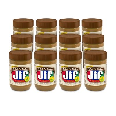 Jif Natural Creamy Peanut Butter Spread, 16 Ounces (Pack of 12), Contains 90% Peanuts