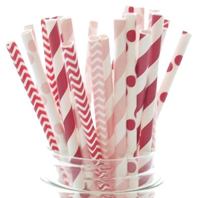 Valentines Day Straws, Red & Pink Straws, Wedding Love Heart Color Straws, Cupid Vintage Striped Straws (25 Pack) - February Valentine Party Straws