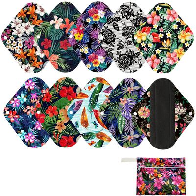 10 Pcs Reusable Menstrual Pad Set Including 1Pc Mini Wet Bag + 9Pcs Light Flow Daily Use Waterproof Mama Cloth Sanitary Napkin Pads Menstrual Pads (Panty Set, Panty Liner Bamboo Charcoal)
