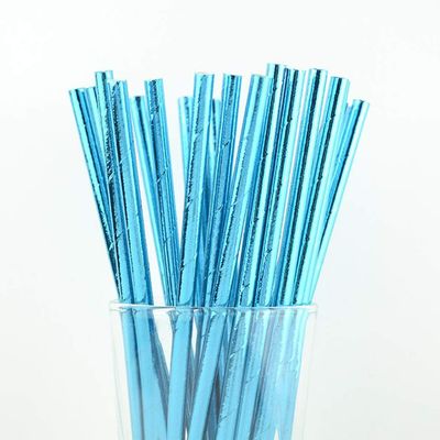 100 pcs Shimmer Plain Blue Foil Paper Straws, Shiny Pure Solid Color Metallic Party Vintage Paper Drinking Straws Bulk, Wedding Holiday Birthday Baby Shower Cake Pop Sticks