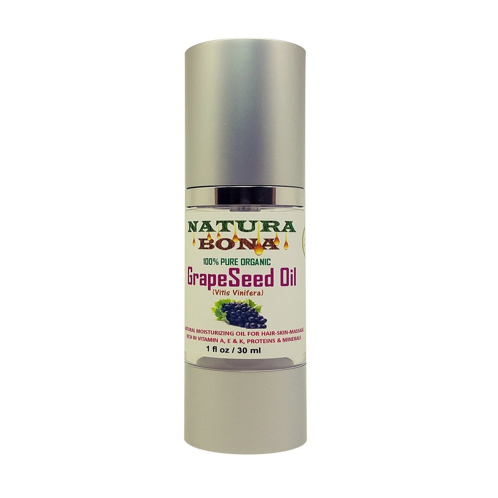 100% Pure Organic Grapeseed Oil for Hair, Face, Skin & Nails. Near Odorless; Great as a Carrier Oil, Massage, Soap Making & Moisturizer to Prevent Aging & Wrinkles; 1 OZ / 30 ML Airless Pump