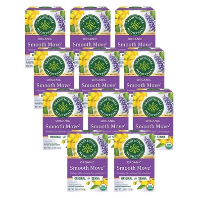 Traditional Medicinals Organic Smooth Move with Senna Herbal Tea, Relieves Occasional Constipation, (Pack of 11) - 176 Tea Bags Total