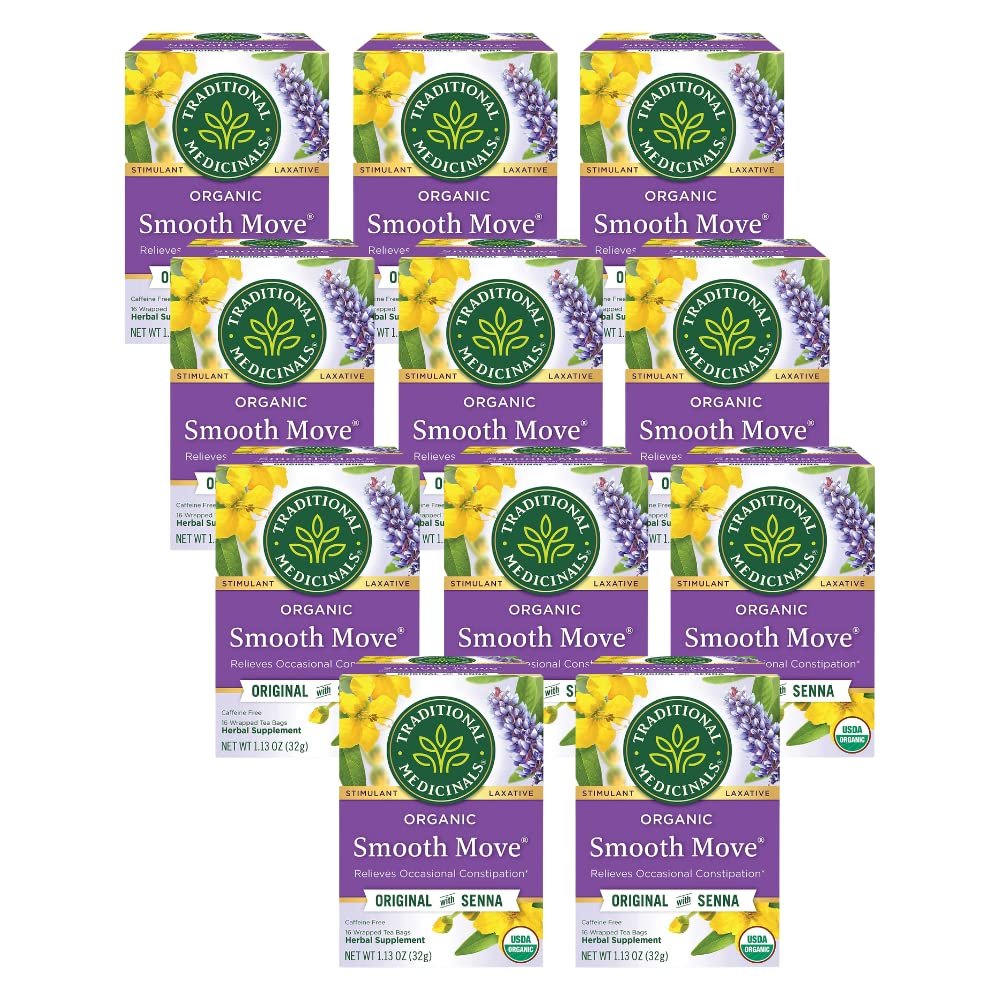 Traditional Medicinals Organic Smooth Move with Senna Herbal Tea, Relieves Occasional Constipation, (Pack of 11) - 176 Tea Bags Total
