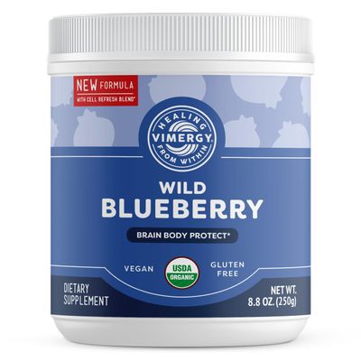 Vimergy Brain Body Protect - Wild Blueberry Whole-Fruit Powder with Horsetail & Bamboo Silica for Brain, Heart & Detox Support. USDA Organic, Vegan, Gluten-Free, Kosher (250g)