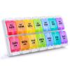Sukuos AM PM Weekly Pill Organizer 2 Times A Day, Large Daily Pill Box Case 7 Day with Easy Push Button Design, Detachable Medicine Holder for Vitamin/Fish Oil/Supplements (Rainbow) view 1
