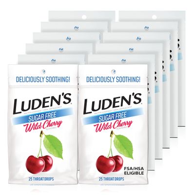 Luden's Sugar Free Wild Cherry Throat Drops, Sore Throat Relief, 25 Count (12 Pack)