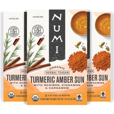 Numi Organic Amber Sun Turmeric Tea, 45 Turmeric Tea Bags, With Rooibos & Spices, Herbal Tea