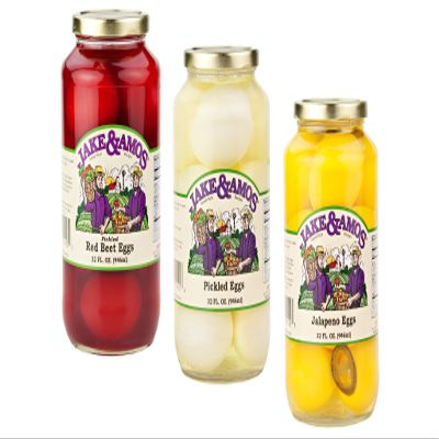 Jake & Amos Pickled Eggs Variety 3-Pack 34 oz. Jars: Red Beet Eggs, Pickled Eggs, Jalapeo Eggs