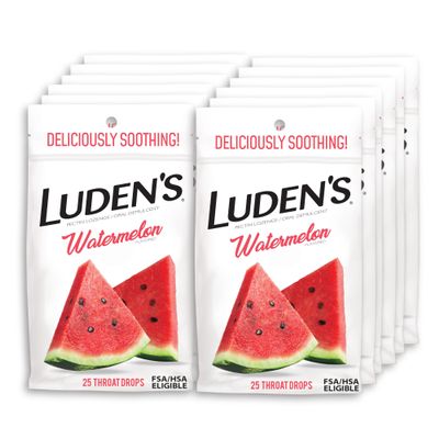 Luden's Sore Throat Relief Lozenges for Minor Everyday Irritation & Dry Mouth, Watermelon Flavored Drops, 25 Count, Pack of 12