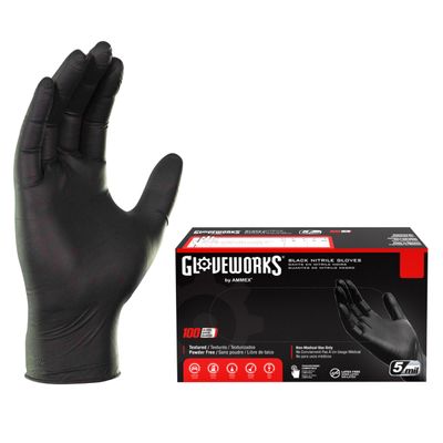 GLOVEWORKS Black Nitrile Gloves for Cooking, Food Prep, Disposable, 5 Mil, For Professional Cleaning, Small, Box of 100