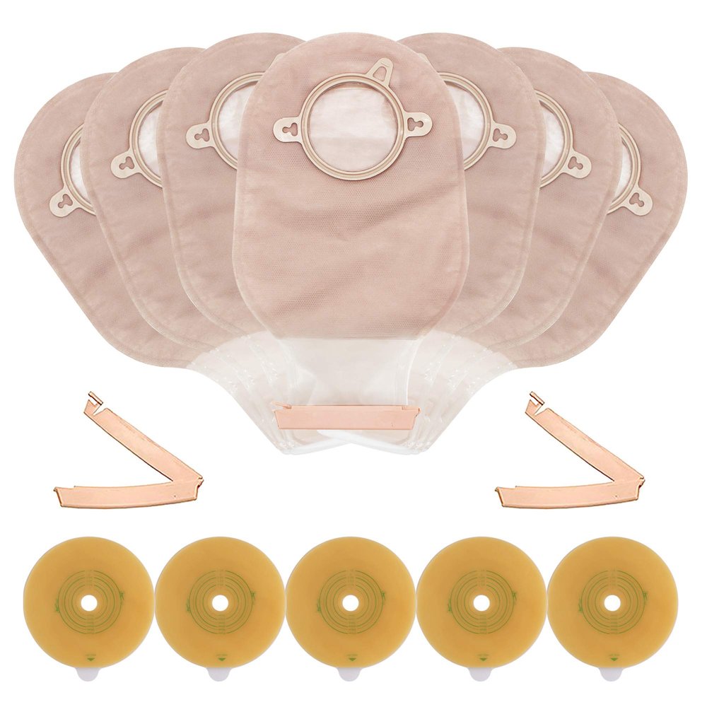 LotFancy Ostomy Supplies, 20PCS Colostomy Bag - 15 PCS Two Piece Drainable Pouches and 5PCS Stoma Skin Barrier Included for Ileostomy Stoma Care, Cut-to-Fit, Pack of 20/Box