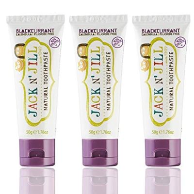 Jack N' Jill Natural Toothpaste for Kids - Fluoride Free Toothpaste, 40% Xylitol, BPA Free - Blackcurrant, 1.76 oz (Pack of 3)