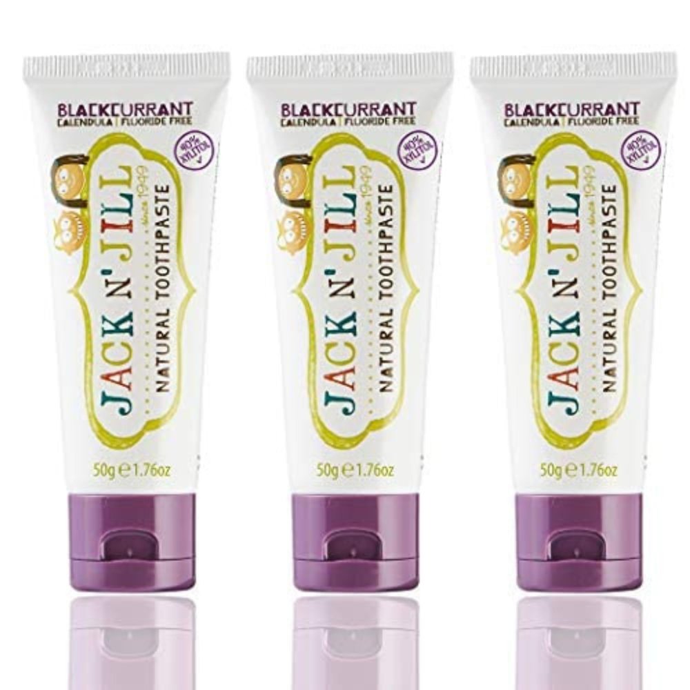 Jack N' Jill Natural Toothpaste for Kids - Fluoride Free Toothpaste, 40% Xylitol, BPA Free - Blackcurrant, 1.76 oz (Pack of 3)