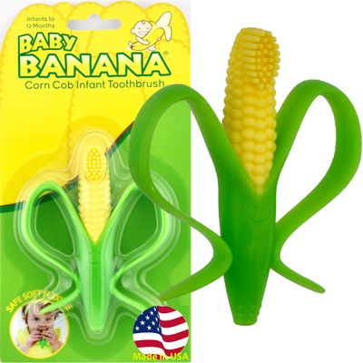 Baby Banana - Corn Cob Toothbrush, Training Teether Tooth Brush for Infant, Baby, and Toddler, Made in USA, Butter-Soft Bristles,Bendable Food Grade Silicone, Family-Owned Buisness Since 2009