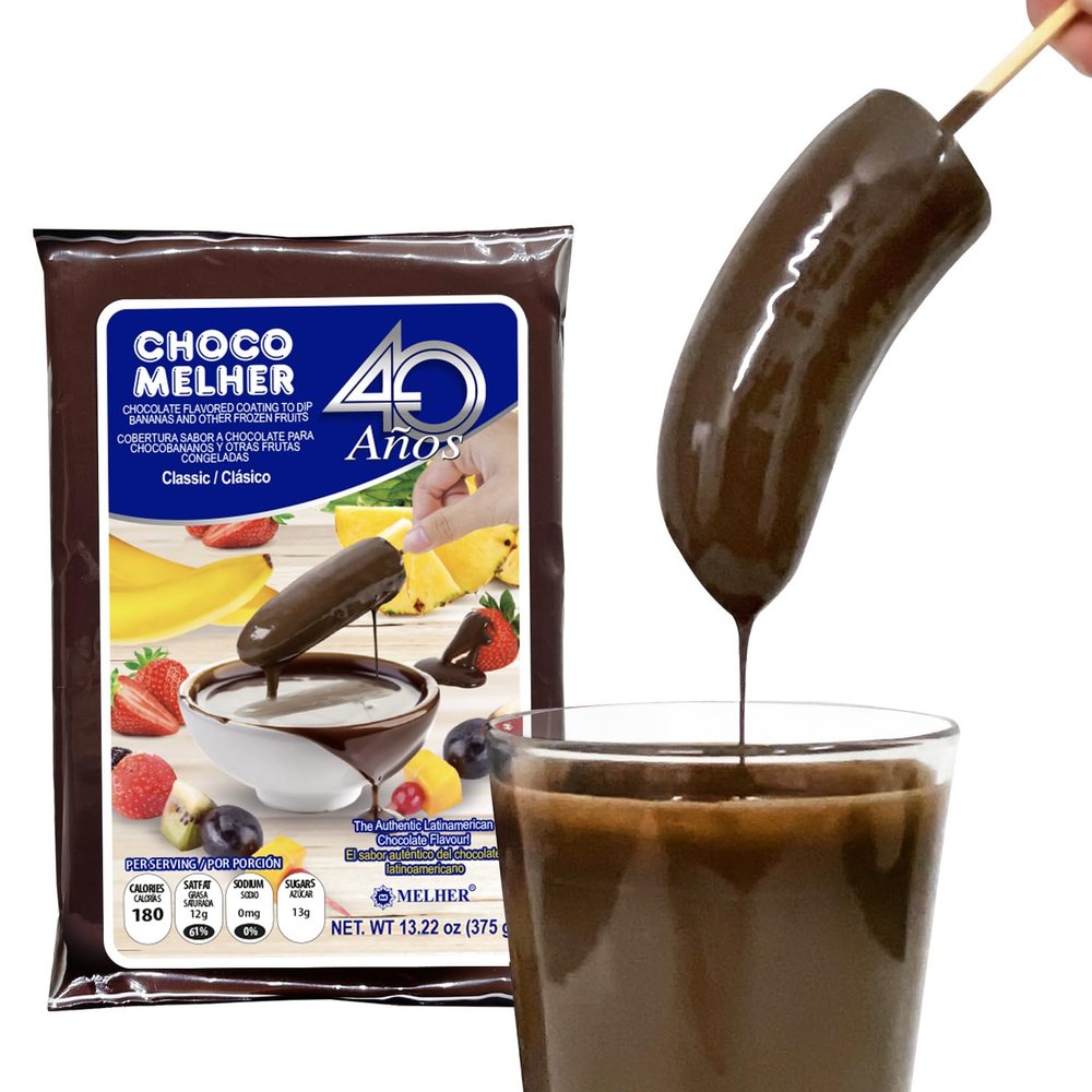 CHOCOMELHER Clasico - 2 Pack Milk Chocolate Flavored Coating for Chocobananos - Cobertura de Chocolate - Best to Cover Frozen Bananas & Strawberries - Traditional Snack from El Salvador - 2 of 13.22 oz Bags.