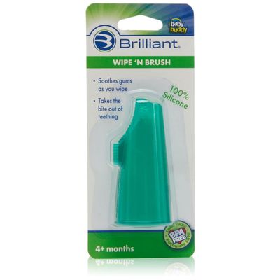 Brilliant Wipe N Brush by Baby Buddy, Silicone Toothbrush, Cleaner for Infants 4-16 Months Old, Use With Dental Wipe, Infant Oral Cleaning Products, Baby Registry Must Haves, Travel Accessories, Green