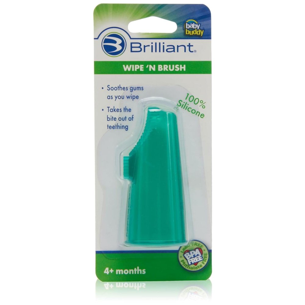 Brilliant Wipe N Brush by Baby Buddy, Silicone Toothbrush, Cleaner for Infants 4-16 Months Old, Use With Dental Wipe, Infant Oral Cleaning Products, Baby Registry Must Haves, Travel Accessories, Green