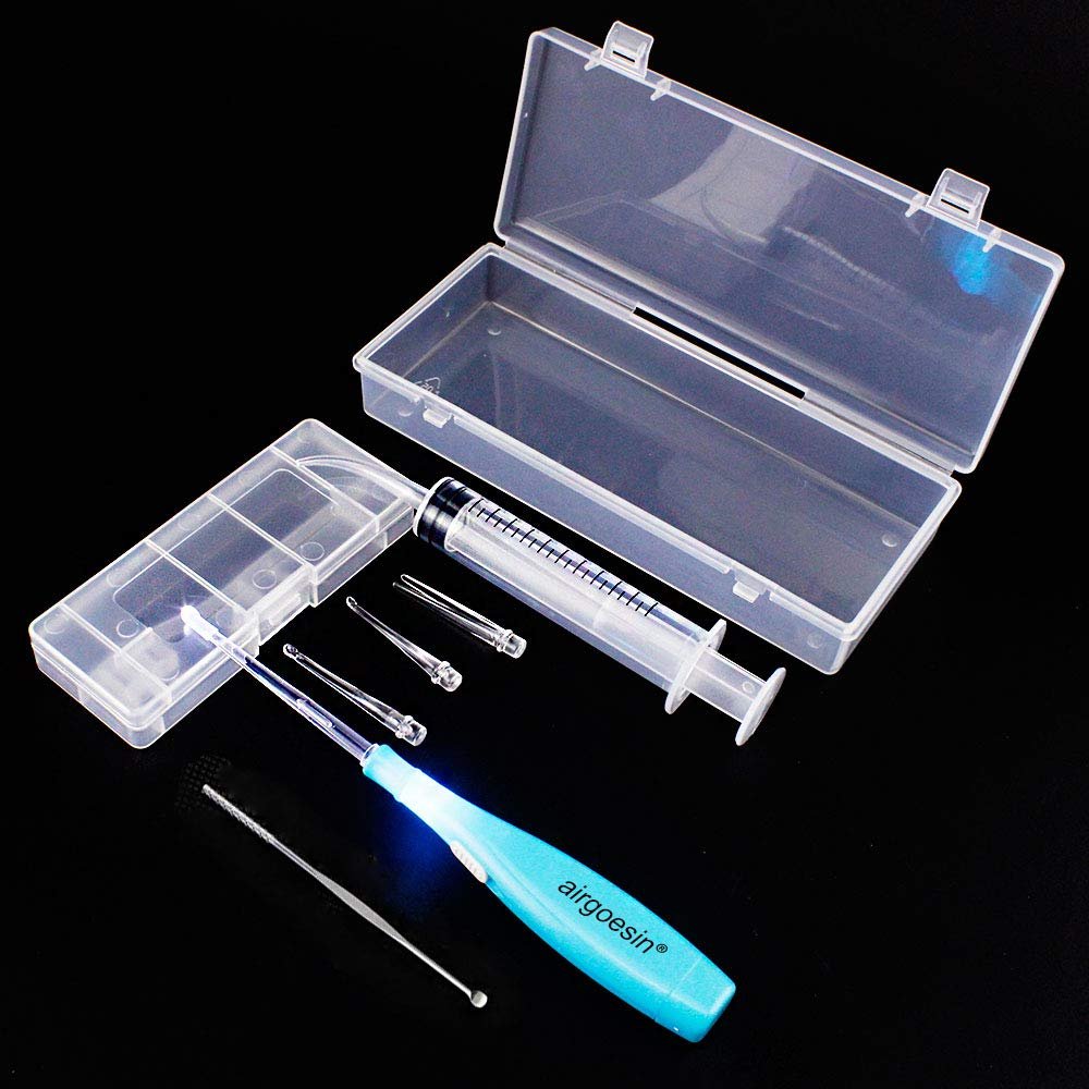 Airgoesin Upgraded Tonsil Stone Remover Tool or Earwax Removal, Blue, 4 Tips, Tonsillolith Pick Case + 1 Irrigator Fresh Breath Oral Rinse
