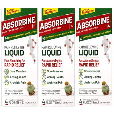 ABSORBINE JR. Extra Strength Pain Relieving Liquid, for Muscle, Joints, Arthritis Pain, with No-Mess Applicator, 4 Oz (Pack of 3)