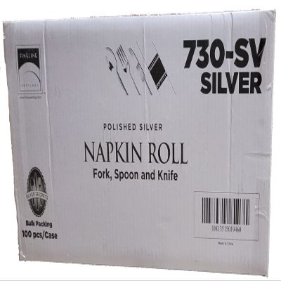 Rolled Napkins with Plastic Cutlery Set | Silver | Silver Secrets Collection | Pack of 100