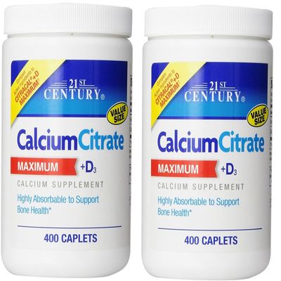 21st Century Calcium Citrate Plus D Maximum Caplets, 400 Count (Pack of 2)