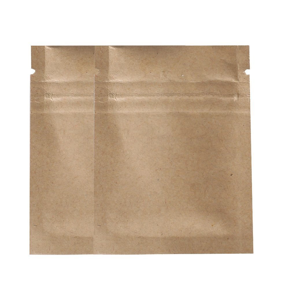 100PCS Brown Kraft & Foil Hybrid Flat Zipper Seal Bags 6x8cm (2.3x3.1")