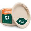100% Compostable Paper Plates, Heavy Duty Disposable Plates [125-Pack] 9 Inch Plates - Eco-Friendly, Biodegradable Sugarcane Bagasse, Natural Unbleached Brown 9" Dinner Paper Plate Disposable view 1