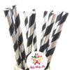 100 pcs Black Silver Foil Striped Paper Straws, Shiny Metallic Foil Stripe Party Drinking Paper Straws Bulk, Birthday Graduation Wedding Holiday New Year Cake Pop Sticks view 1