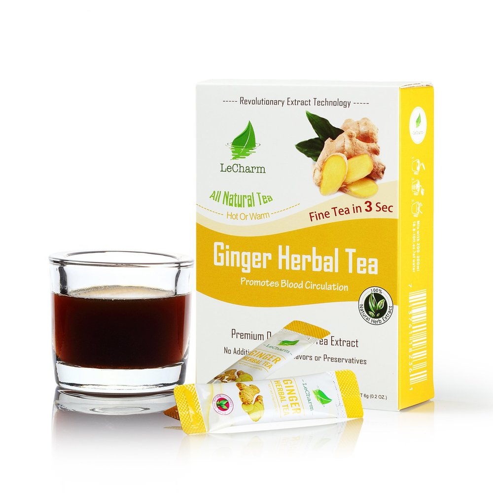 Ginger Herbal Black Instant Tea on the Go LeCharm 100% Natural Tea Extract, Unsweetened Drink Instant Crystallized Tea Powder for Pure Water, Iced Tea and Hot Tea(10 Sachets)