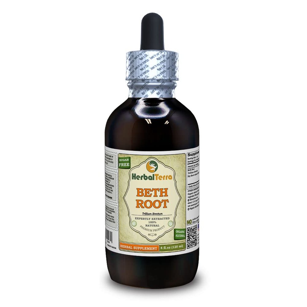 Beth Root (Trillium Erectum) Tincture, Dried Root Liquid Extract (Brand Name: HerbalTerra, Proudly Made in USA) 4 fl.oz (120 ml)