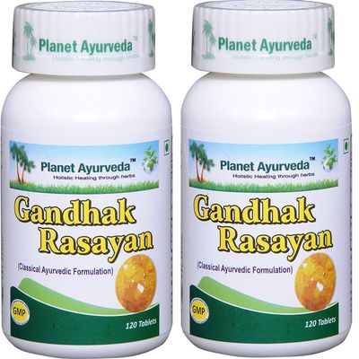 Planet Ayurveda Gandhak Rasayan Tablets - 2 Bottles (Each 120 Tablets, 500mg)