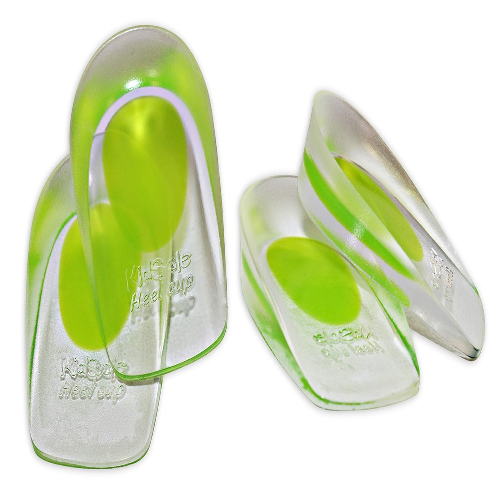 2 Pack - KidSole Shock Absorbing Lightweight Gel Heel Cups For Kid's With Sensitive Heels, Heel Spurs, Plantar Fasciitis, or Ankle Pain (Green Toddlers Size 11-2)