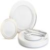 OCCASIONS 600 Pcs Set & 120 Guest Wedding Disposable Plastic Plate & Silverware Combo Set (White & Gold Rim plates, Silver Silverware) view 1