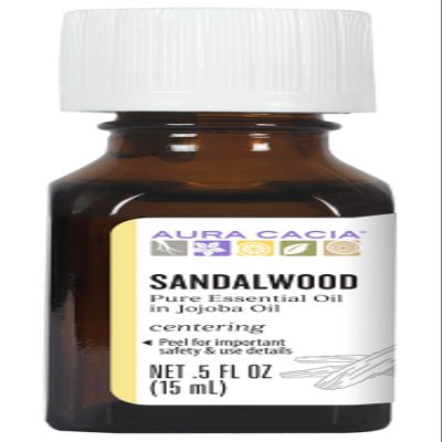 Aura Cacia Sandalwood Essential Oil in Jojoba Oil, 0.5 fl. oz., Woodsy, Balsamic-like Aroma For Skin Care & Centering